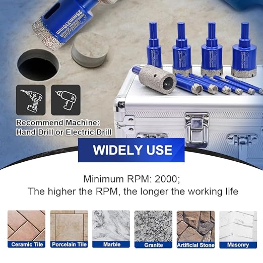 SHDIATOOL Diamond Drill Core Bits,Tile Drilling Core Hole Saw Kit for Porcelain Marble Ceramic Granite with 1/4 Carbide Positioning Drill Bit 11pcs 6/6/6/8/10/12/20/25/28/32MM/25MM