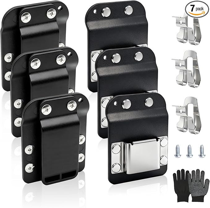 3 Pcs Drill Holder for Tool Belt + 3 Pcs Drill Clip, Tape Measure Holder with Metal Clip, 2 in Belt Hook Holster for Cordless Drill, Impact Driver, Measuring Tape, Tool Accessories
