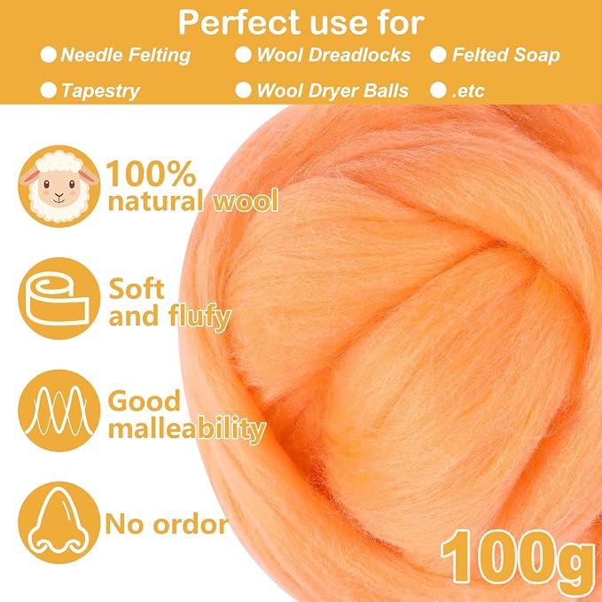 Peanut Color Wool Roving, 3.5oz Felting Wool, Soft Wool Batting - Image 2