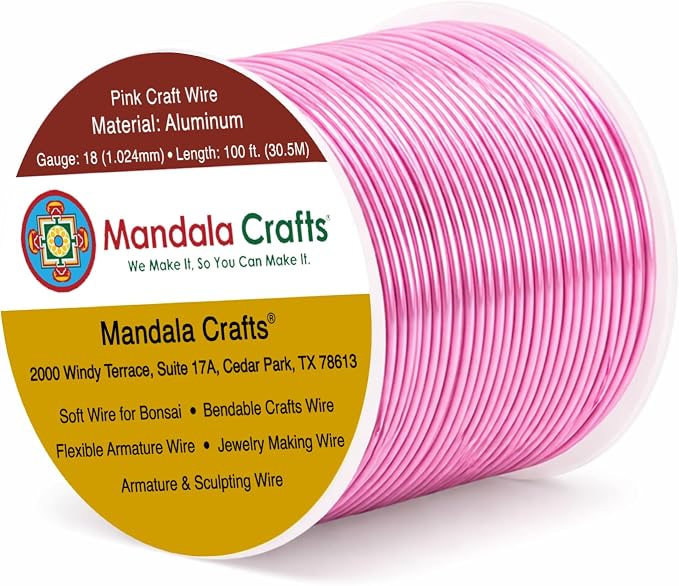 Mandala Crafts 18 Gauge Pink Anodized Aluminum Craft Wire, 100 FT | Colored by MandalaCrafts