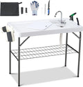 Dragosum Outdoor Sink Fish Cleaning Table Portable Camping Table with Faucet Hose Hook Up Grid Rack, Fish Fillet Camping Sink Table, Fish Cleaning Kit for Picnic Beach Patio