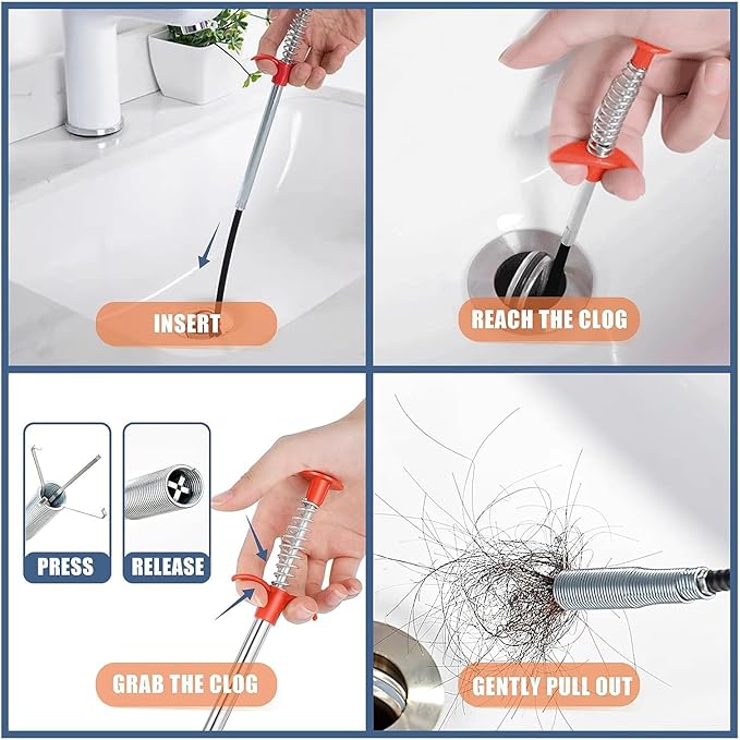 Drain Snake,116 inch Flexible Grabber Claw Pick Up Reacher Tool,Drain Clog Remover - Gutter Cleaning Tools for Home Sink, Bathroom Tub,Drain, Toilet, Tight Spaces