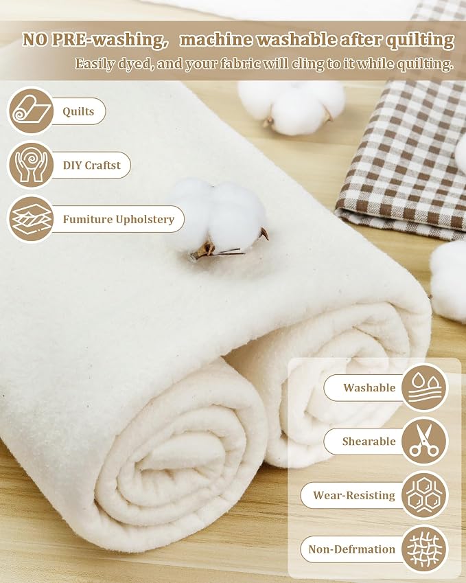 PLANTIONAL Grinding Natural Cotton Quilt Batting: 79-Inch x 91-Inch Light - Image 4
