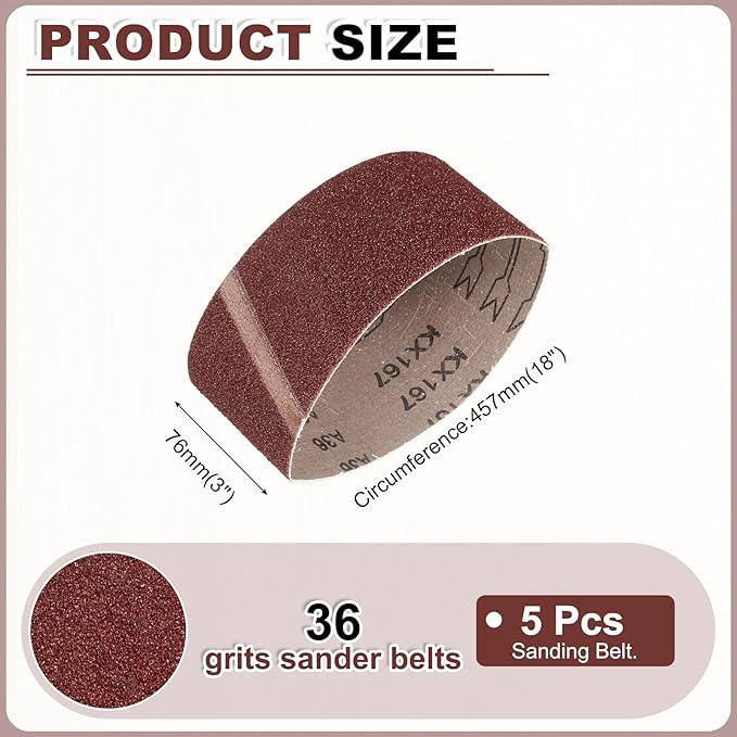 HARFINGTON 3 x 18 Inch Sanding Belts, 5 Pcs 36 Grits Aluminum Oxide Abrasive Belt Sander File Belt for Woodworking, Metal Polishing, Knife Sharpener