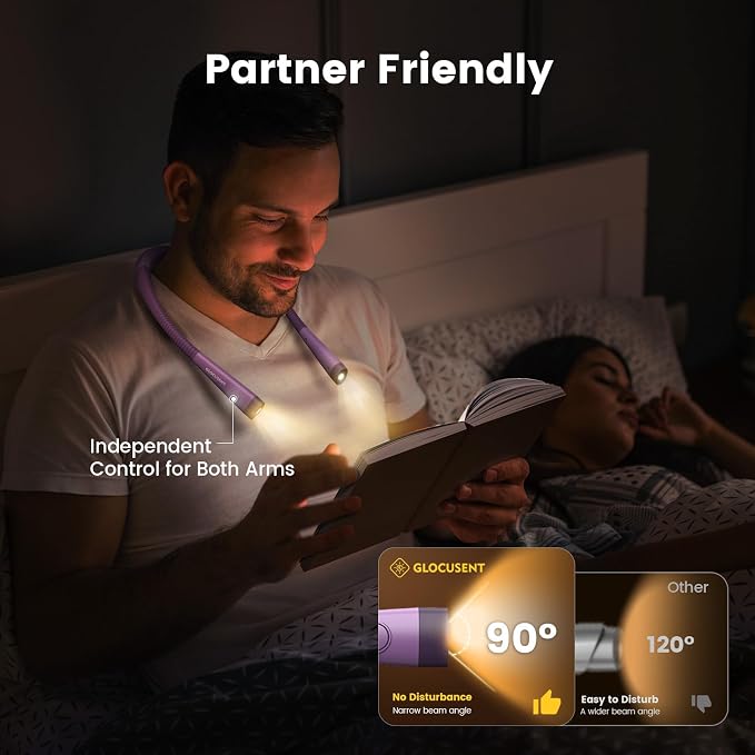 Glocusent Book Light, 3-Color & 6-Brightness Reading Light, Bendable Neck Light - Image 6