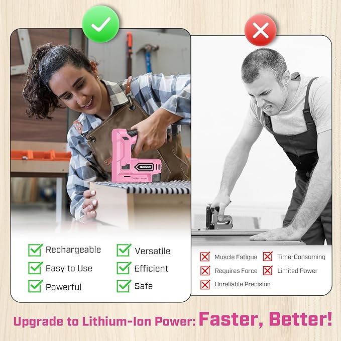 Pink Cordless Staple Gun, 2-in-1 Nail Gun Battery Powered with 2600Pcs Staples and Nails, 4V Brad Nailer Tacker Electric Stapler for Upholstery, Material Repair, Carpentry, Wood, DIY