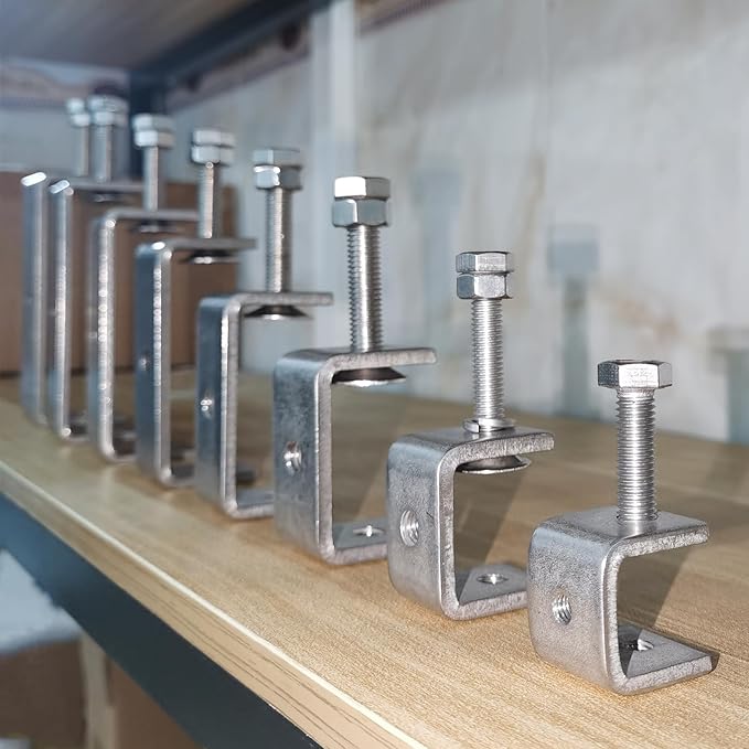 Stainless Steel C Clamps 3.2In for Mounting, Heavy Duty Metal U Clamp for Metal Working Small Desk Clamp with Stable Wide Jaw Opening & Protective Pads/I-Beam Design (2pcs)