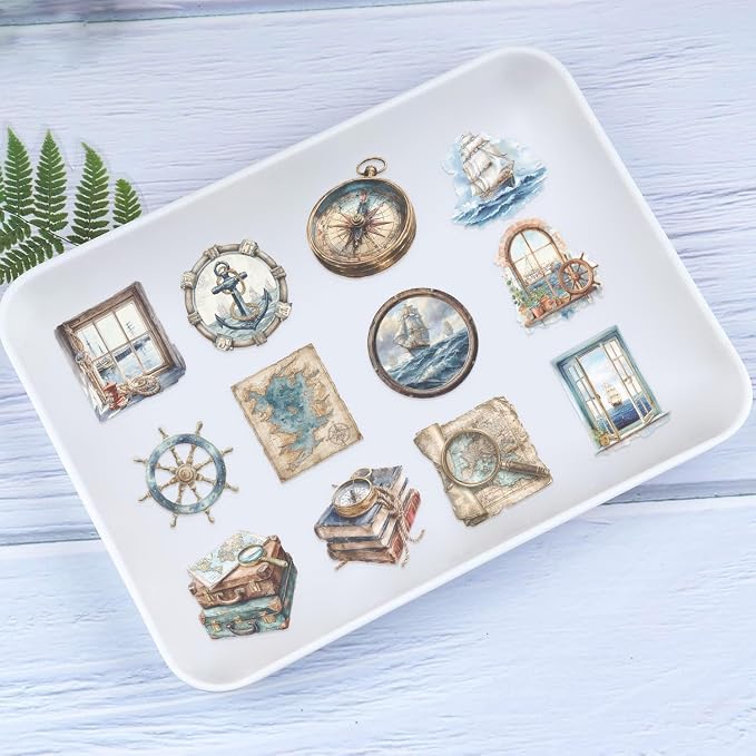 50 PCS Retro Sailing Stickers for Scrapbooking Journaling Junk Journal - Image 7