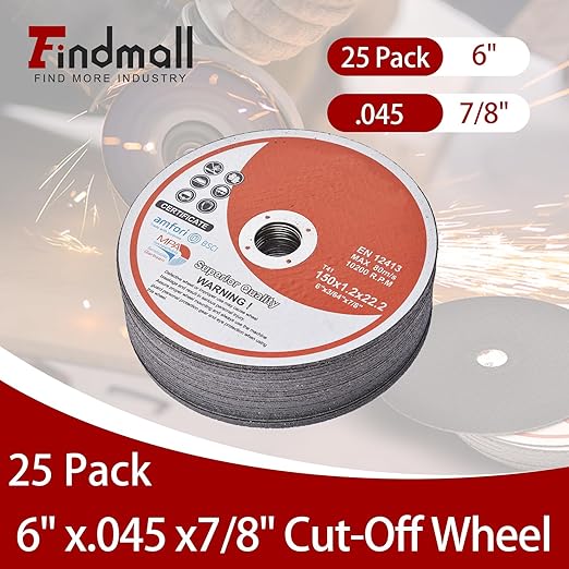 25 Pack 6" x.045 x7/8" Cut-Off Wheel - Metal & Stainless Steel Cutting Discs