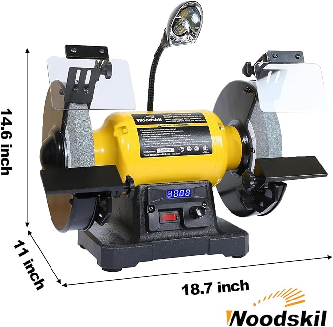 Digital Display 8 Inch Variable Speed Bench Grinder, 3/4HP 5.0 Amp Power Bench Grinder with Work Light, Adjustable Tool Rest and Cast Iron Base for Knife, Chisel