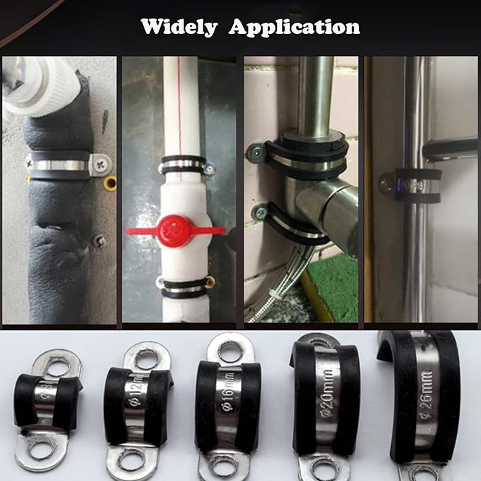10pcs 80mm 2 Hole U-Tube Strap Clamp, 304 Stainless Steel with EPDM Rubber Lined Clip, Double-Layer Gaskets Rubber Cushioned Insulated Clamp for Tube, Pipe or Wire Cord Installation