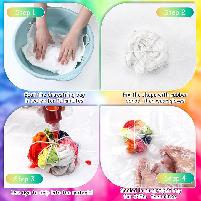 Abbylike 180 Pcs Tie Dye Party Supplies, 36 Cotton Drawstring Backpack 36 White - Image 3