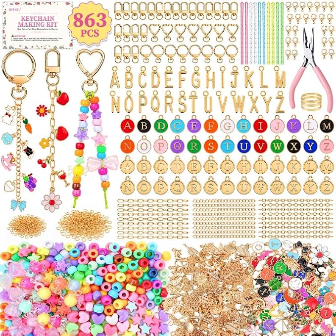 863 Pcs Keychain Making Kit, Alphabet Beads Craft Set by BESNEL