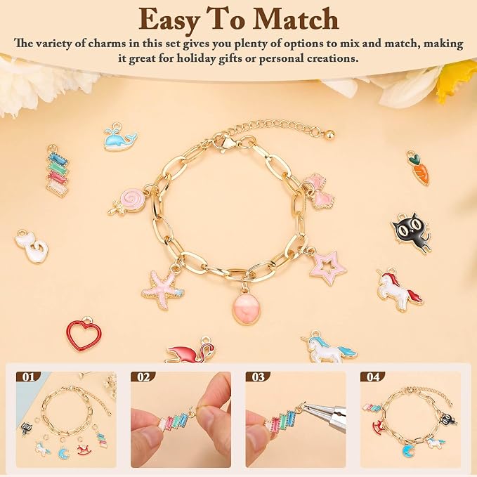 Flasoo 416 Pieces Gold Charm Bracelet Making Kit, Including Paperclip Chain - Image 5