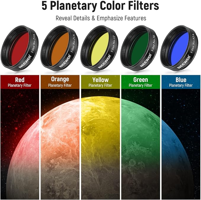 NEEWER 1.25' Telescope Eyepiece Filter Set, Including Planetary, Lunar & - Image 3
