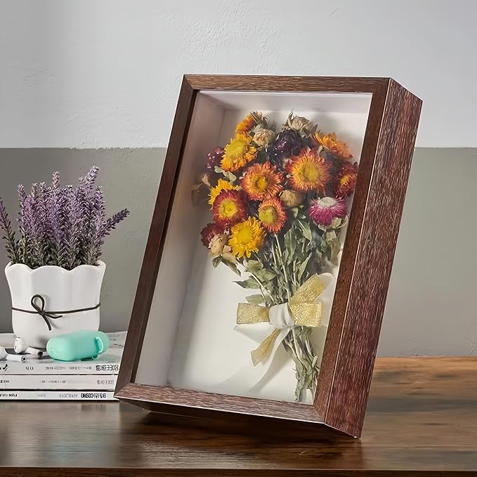 2 Pack 4x6 Shadow Box Frame，HD Glass Wooden Brown Hollow Photo Frame, Seashell - Image 3