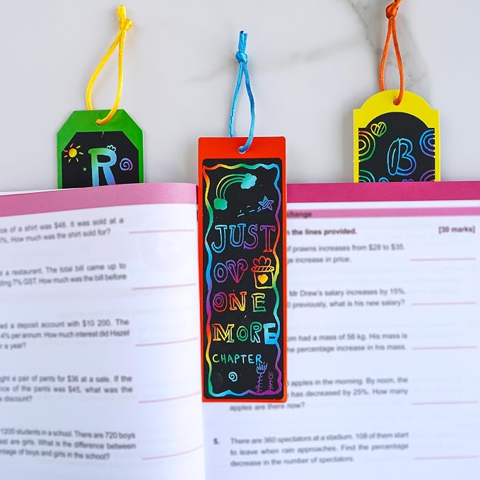 Winlyn 48 Sets 6 Styles Magic Color Scratch Bookmarks Craft Kits Rainbow - Image 5