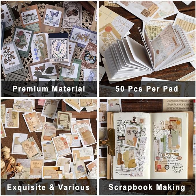 PRSTINCOL 6 Sets 300 Pcs Washi Stickers Book, Vintage Aesthetic Sticker Set - Image 3