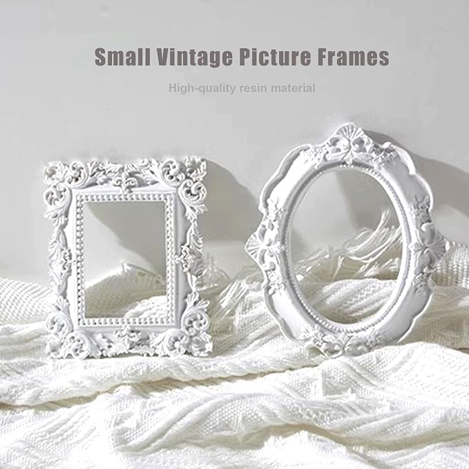 5Pcs Mini Frames -White Small Vintage Flower Oval Rectangle Baroque Frames - Image 2