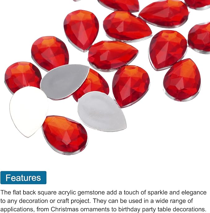 MECCANIXITY 50PCS Flat Back Acrylic Teardrop Gems 18x25mm Artificial Rhinestones - Image 4
