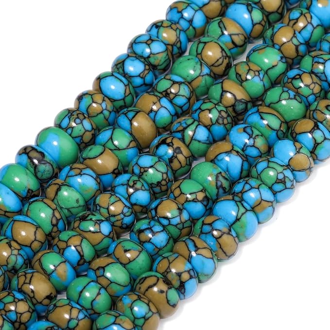 Songxi 5x8mm Natural Flower Malachite Stone Rondelle Beads, Gemstone - Image 3