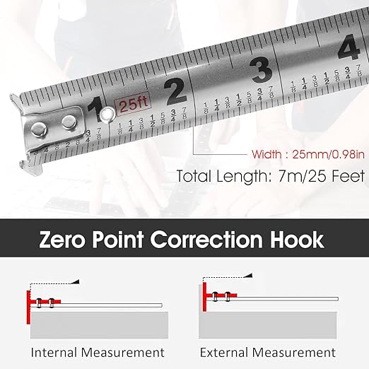 4PCS/Pack Retractable Tape Measure 25 Foot/7.5M Stainless Steel Measuring Tape Double Sided Blade Scale Measurement Steel Power Tape Blade (4)