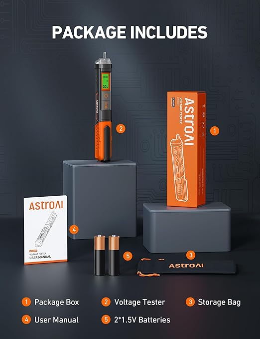 AstroAI VTS1000H Voltage Tester with Screwdriver, Non-Contact Electrical Tester, Dual Range AC 12V/70V-1000V, Live Wire Test, Wire Breakpoint Finder, Audible Alarm, LCD Percentage Display, Orange