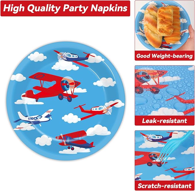 Qyeahkj 50 Guests Airplane Plates and Napkins Party Supplies Plane Party - Image 3