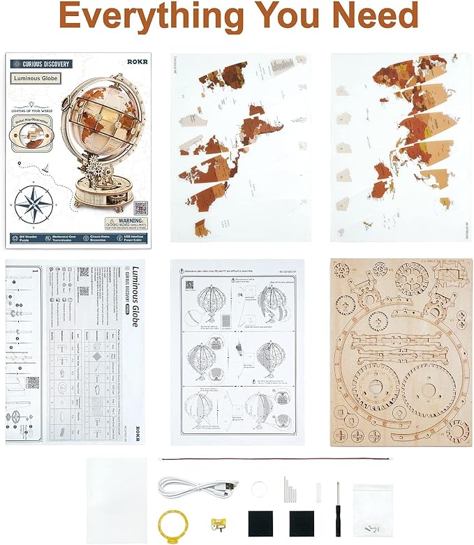 ROKR 3D Wooden Puzzles for Adults Illuminated Globe - Image 6