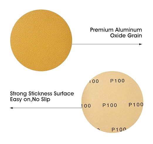 S SATC 100 Grit Sandpaper Roll 100 PCS 6 Inch Round Sanding Discs Aluminum Oxide Sandpaper Discs with Adhesive Back for Wood, Auto Body Repair, Paint, Metal, and Plastic