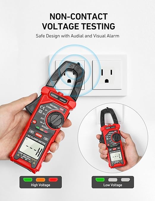 AstroAI Digital Clamp Meter Multimeter 2000 Counts Amp Voltage Tester Auto-ranging with AC/DC Voltage, AC Current, Resistance, Capacitance, Continuity, Live Wire Test, NCV, Black