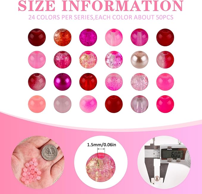 XSEINO About 1200PCS 6mm Glass Beads Bracelet Making Kit, 24 Assorted Red and - Image 2