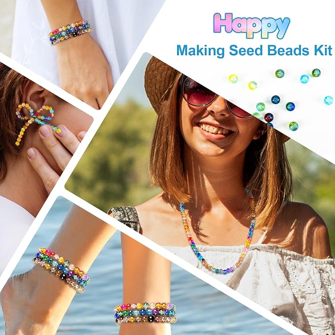 XSEINO About 1200pcs 6mm Crack Glass Beads Bracelet Making Kit, 24 Assorted - Image 6