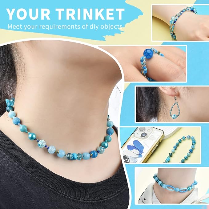 Rired 27 Assorted Craft Beads Bracelet Kit, Columbia Blue Bead Including 7 - Image 6