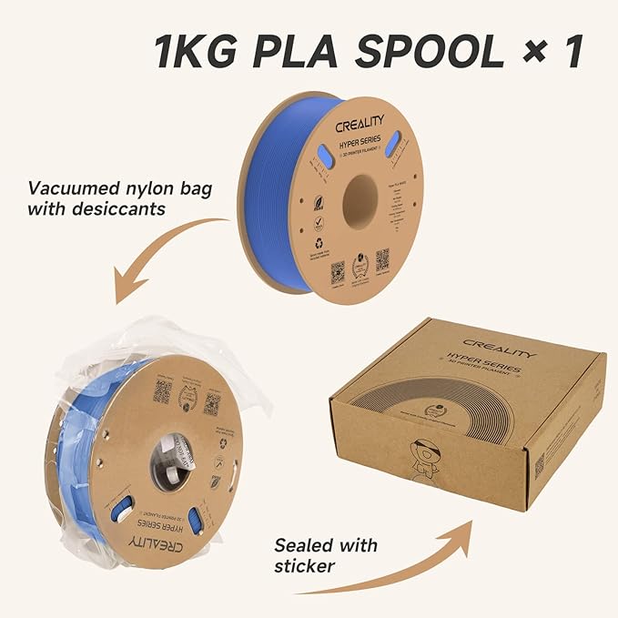 Official Creality Hyper PLA Filament 1.75mm, High Speed PLA 30-600mm/s 3D Printer Filament, Dimensional Accuracy +/-0.02mm, Fit Most FDM 3D Printers，1KG(2.2lbs) Spool Blue