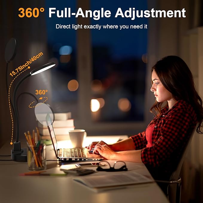 15W LED Desk Lamp with USB Charging Ports, Dimmable Table Lamp with 3 Color - Image 6