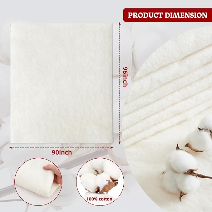 RRKTP Cotton Batting for Quilting，200 g/m² Lightweight Quilt Batting Queen - Image 2