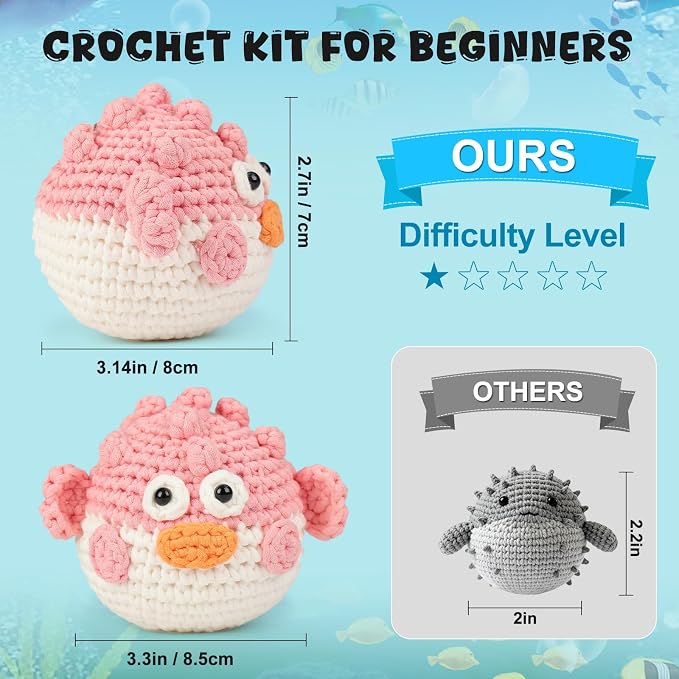 Totiro Crochet Kit for Beginners, Balloon Fish Amigurumi Starter Kit, Easy DIY - Image 5