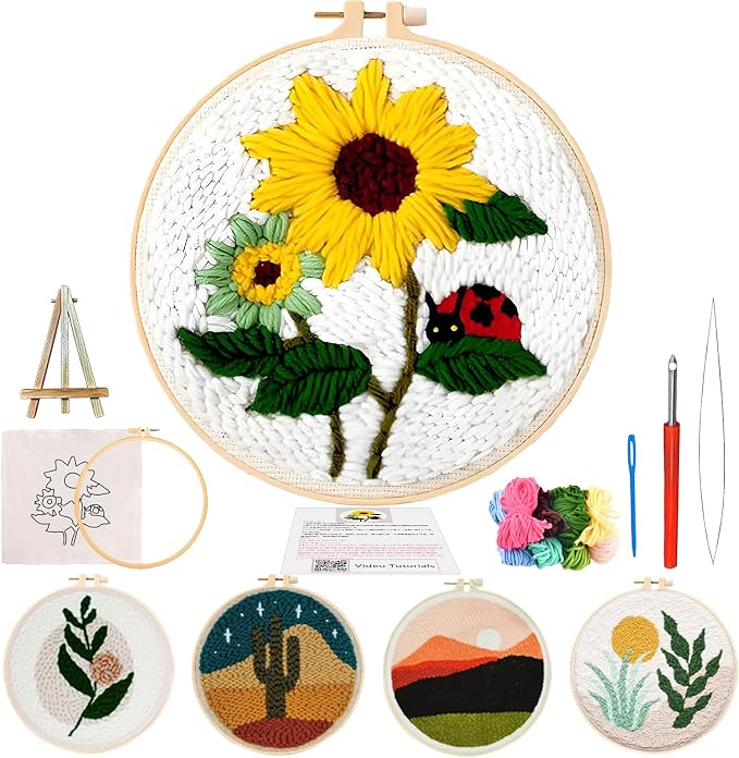PYHIRRY Punch Needle Kits Adults Beginner Sunflower-with Tool, Fabric & Video by PYHIRRY