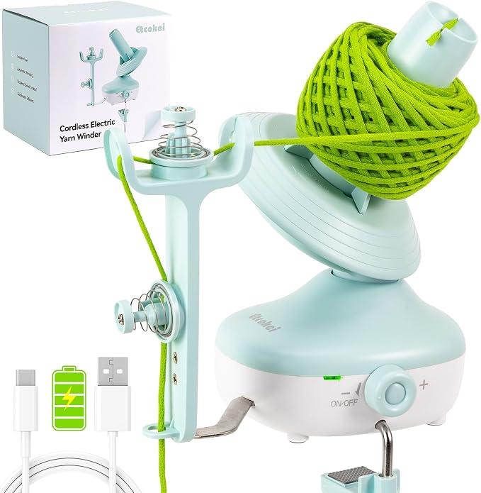 Cordless Yarn Winder, 2H Running Time Rechargeable Electric Yarn Cake Winder by Etcokei