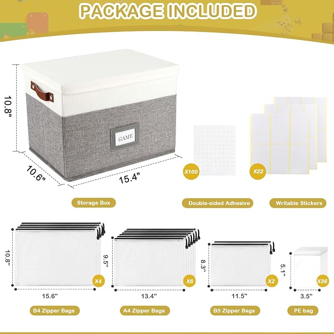 Board Game Organizer with 12pcs Zipper Bags and Writable Stickers, Storage with - Image 7