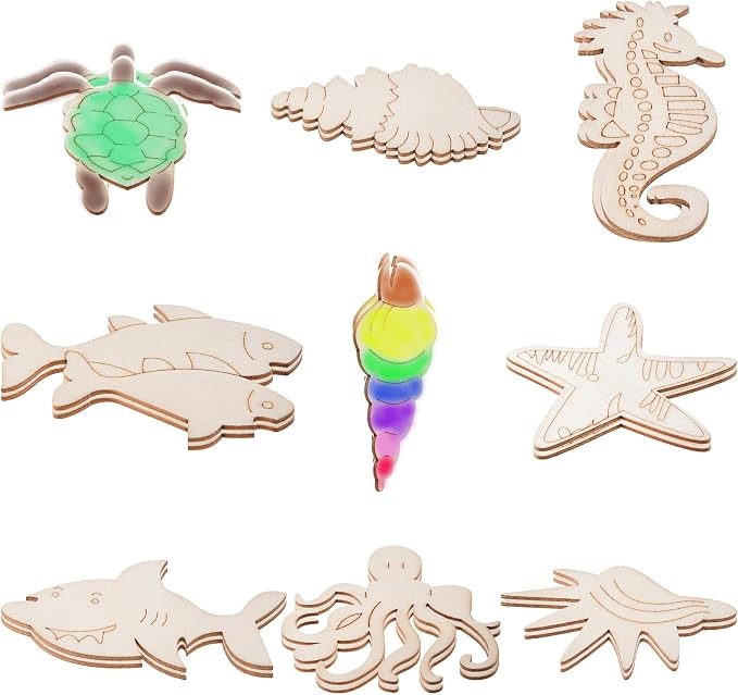 54PCS Unfinished Blank Wooden Cutouts Craft by Jsehchya