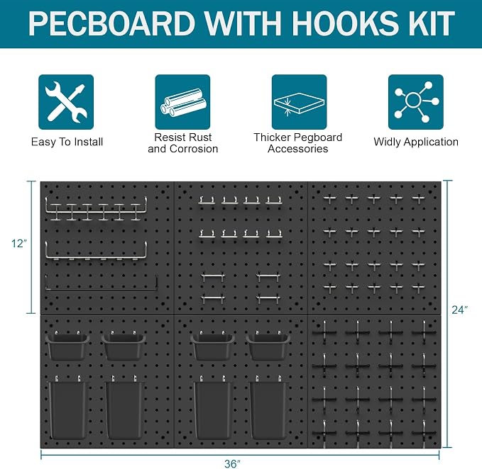 Peg Board Kit, Includes Pegboard and Accessories, - Image 4