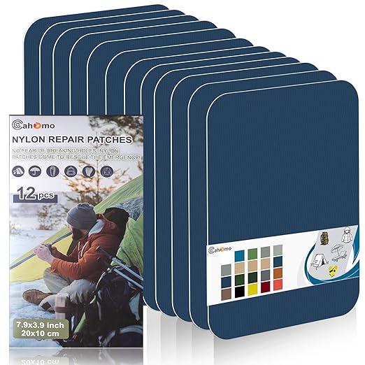 12 PCS Nylon Repair Patch Kit - Self Adhesive Nylon Fabric Tape for Tent, Umbrella, Down Jackets, Sleeping Bag, Knapsack (Dark Blue)