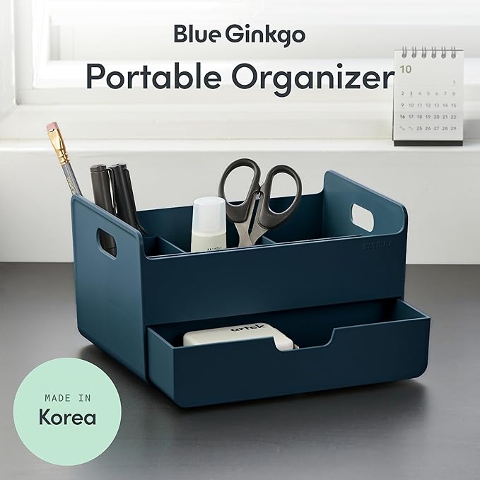 BLUE GINKGO Portable Desk Organizer – Compact 3 Compartment, Half-drawer - Image 2