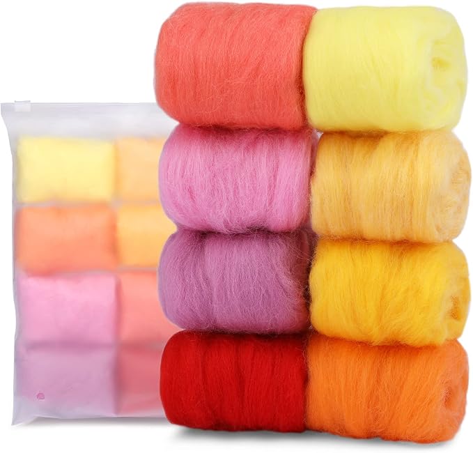 Wonvoc Needle Felting Wool 2.82oz/80 g, 8 Colors Nature Wool Roving Yarn by wonvoc