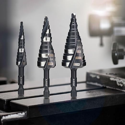 KAYGO M35 Step Drill Bit,3/16 to 1-1/8 inch Unibit Step Bit with Double Sprial Flute,1/4 -inch Hex Shank Drill Bit for Metal,Stainless Steel, Aluminum,Copper,Wood,PVC