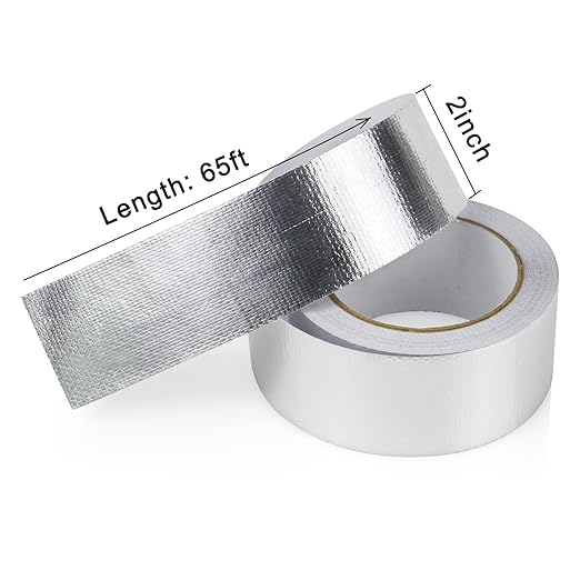 BOMEI PACK Adhesive Aluminum Foil Heat Shield Tape 2 Pack Barrier Fiberglass Thermal Insulation Reflective Material High Temp Protection (2 inch)