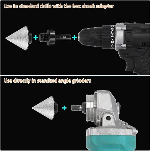 HARFINGTON Diamond Beveling Chamfer Bits 48mm Dia 5/8-11 Thread Cone Grinder Bit with Adapter, Countersink Drill Bit to Enlarge Holes for Porcelain Tile, Marble, Ceramic, Glass, Stones