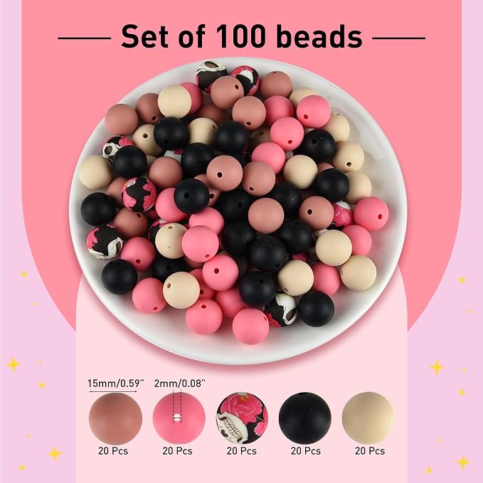 ASTARON 100 Pcs 15mm Silicone Beads - Image 2